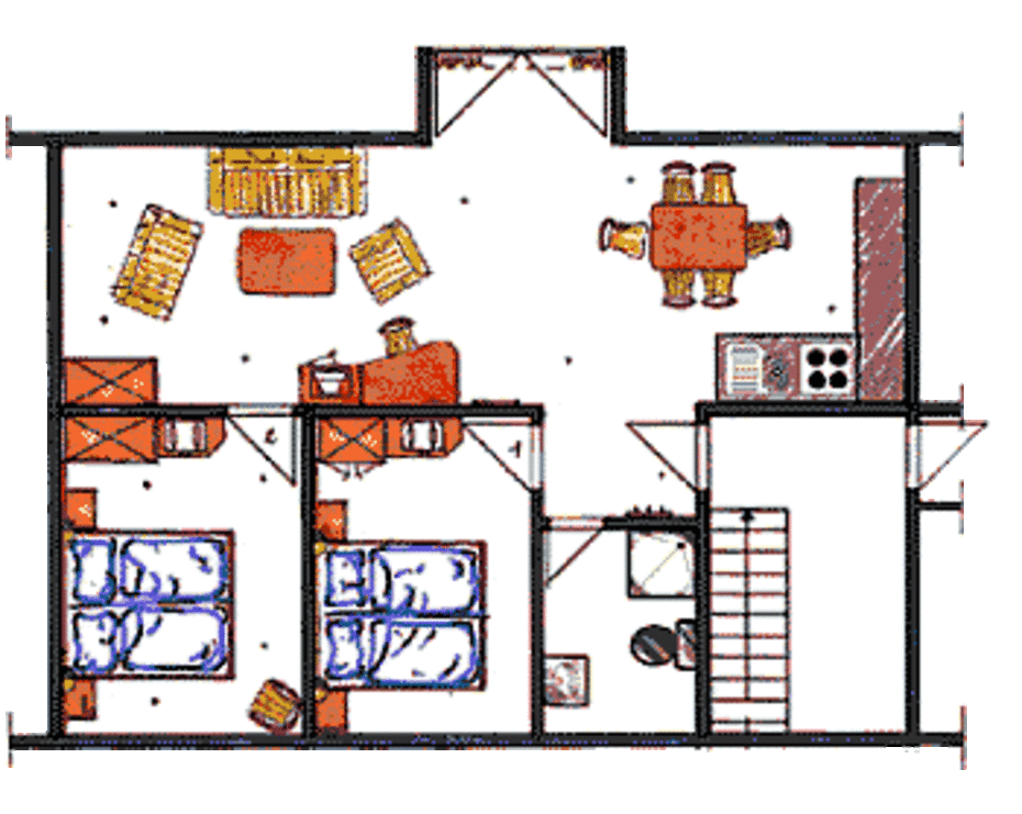 Der Grundriss zeigt die Aufteilung unserer 3-Zimmer Ferienwohnungen