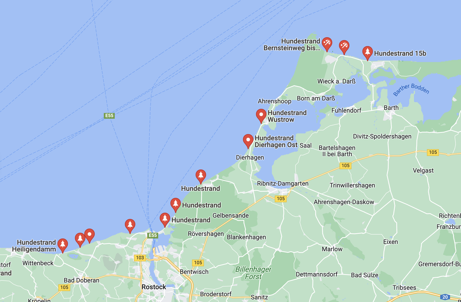 Google Maps Karte Ostsee Hundestrände